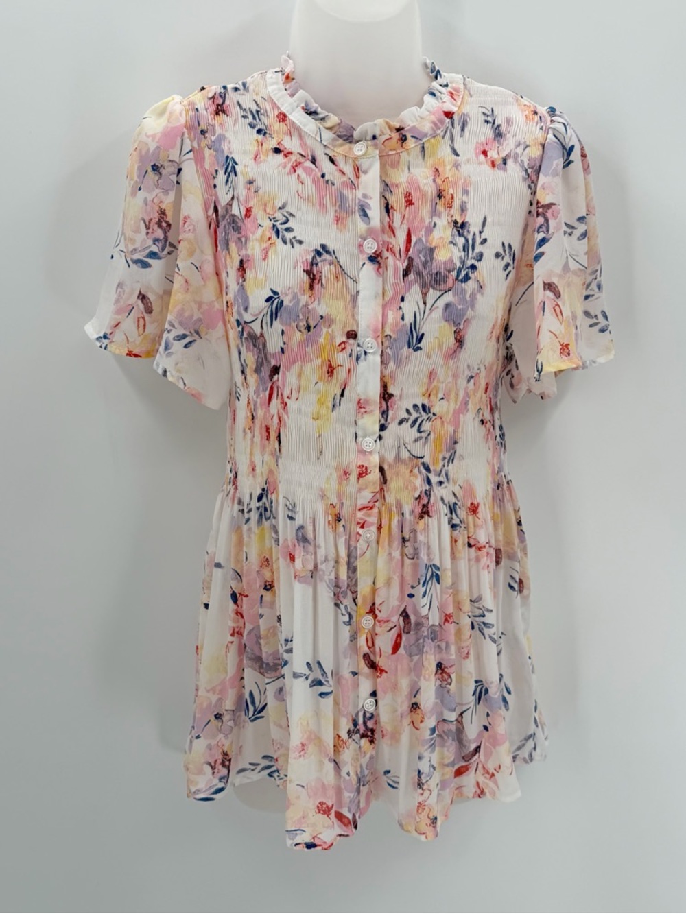 Spense Top Women’s L Floral Smocked Fairy Ethereal Cottage Blouse Flowy Tunic